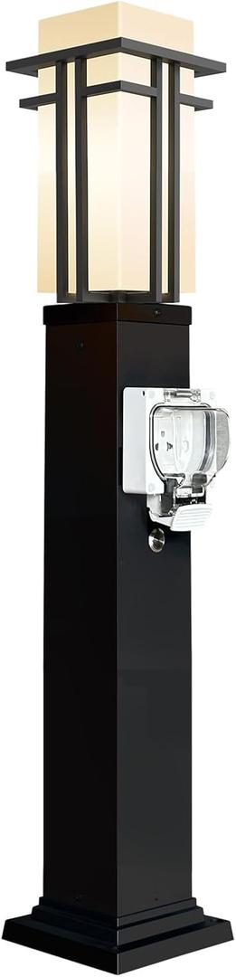 Outdoor Lamp Post with Outlet, Modern Post Light Fixture for Yard, Aluminum Lamp Pole Outdoor Lighting with Glass, Waterproof Outside Street Light for Pathway Garden Patio (40''H, 1 pc)