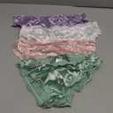 Satin Bikini Panties for Women, Frill Trim Ruched Cheeky Underwear, Low Rise Shiny Panties Silky Bikini Briefs (Small, Pink)