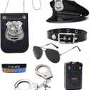 Police Costume Accessories Kit, 7PCS, Cop Hat and Badge Glasses Belt Logger Shoulder Light (Flash)