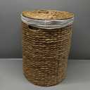 Round Woven Wicker Laundry Hamper with Lid - Large Water Hyacinth Storage Wicker (Natural Brown, 15x15x20 in)