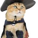 EOILFM Pet Cat Dog Puss in Boot Costume Cosplay Halloween Cute Kitten Puppy Clothes Dress up Pretend Play with Cloak Hat Belt Cape Accessories, Small, Black
