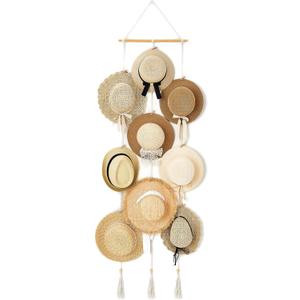 Mkono Hat Rack Hat Hangers for Wall Boho Caps Storage Display Organizer with Decorative Tassels Modern Cowboy Womens Hat Display Holder for Wide Brim Fedora Bowler Baseball Caps, Medium