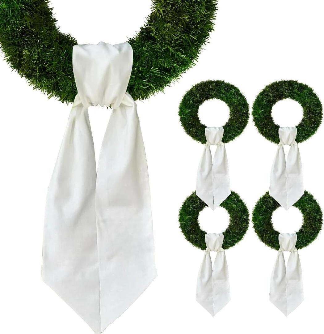 4 Pieces Christmas Wreath Sash for Front Door, White Burlap Sash Holiday Baby Shower Wreath Accessories for Home Birthday Wedding Decorations