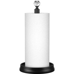 KASUNTO Crystal Head Paper Towel Holder - Steel Countertop Stand for Kitchen, Bars & Dining Tables - Fits Standard & Jumbo Rolls - Matte Black