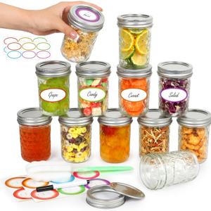 Mason Jars 8 oz with Lids&Bands 12Pack, Small Canning Jars 8 oz - Glass Jars with Lids for Oats/Jelly/Jams/Crafts/Candles