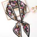 AWAYTR Long Silk Feel Scarf Women Hair Scarf Satin Neck Scarf Tie Bandana Headband Scarf Edge Wrap Head Scarf Purse Handbags (Black, M)
