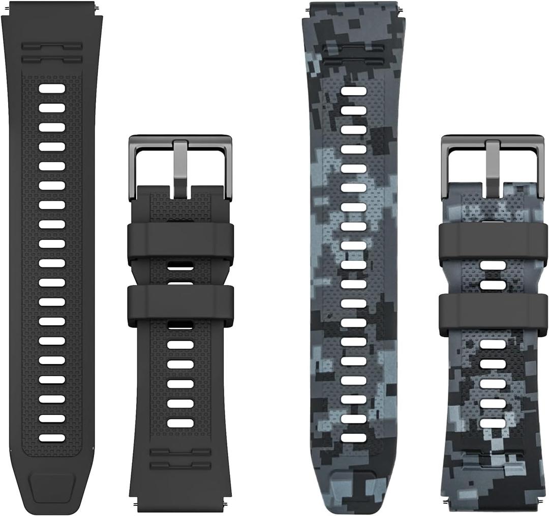 Smart Watch Band 22mm 2 Pack, for AMAZTIM Smart Watch Bands Replacement M2/T2, Compatible with KOSPET Tank M2/T2, Sports Straps Bands, Adjustable Wristband, Men Smartwatch Band (Black Camouflage)