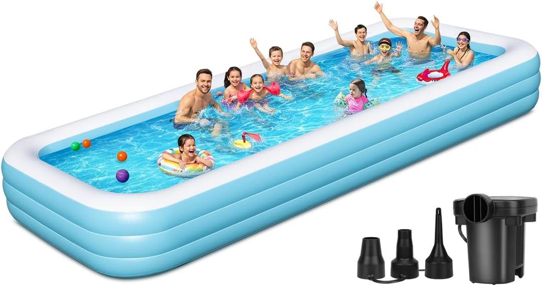 Large Inflatable Pool 180" x 76" x 22" Oversized Swimming Pool for Kids and Adult, Family Blow Up Pool with Air Pump, Durable Thickened Backyard Kiddie Pool for Outdoor, Garden, Summer Water Party