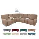 ROFASVCO 100% Waterproof Sectional Recliner Couch Covers for Reclining Couch L Shaped Corner Sectional Sofa Cover Jacquard Stretch L Shape Recliner Slipcovers (5 Seater 2 Console Cover, Dark Khaki)