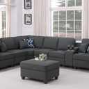127" Modular Sectional Sofa with Movable Ottoman&Nailhead Trim Armrest,L-Shape Convertible Couch W/Cup Holder,USB Port&Hidden Storage Box,7 Seat Chenille Sectionals,6 Pillow,for Living Room,Gray