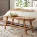 HOKYHOKY Farmhouse Solid Wood Entryway Bench – 43.4 Inches Rustic Long Bench, Dining Bench with Angled Legs, Hand-Finished Natural Grain, for Foyer, Hallway, Bedroom