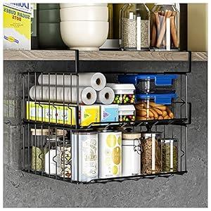 Under Shelf Basket Storage 2Pack - 11.8in Metal Under Cabinet Shelf, Hanging Wire Basket Shelves, Undershelf Storage Basket for Kitchen Pantry Bookshelf