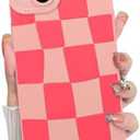 KANGHAR Compatible with iPhone 13 Case, Silicone Checkered Cute Pattern, Camera Protection Soft Slim Phone Case for Girls Women -Pink