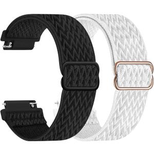2 Pack Quick Release Watch Band - Choice of Width -20mm 22mm Watch Bands, Solo Loop Adjustable Elastic Nylon Watch Straps Replacement Wristband for Men Women (Reflective White + Deep Black)