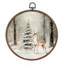 BBMGG Winter Forest Deer Christmas Tree Wall Art Decor, Holiday Winter Christmas Round Wall Hanging Decor, Rustic Snow Landscape Deer Framed Canvas Prints for Home Bedroom Decorations, 10x10inch