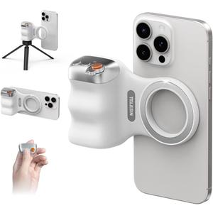 TELESIN Fun Shot Magnetic Phone Camera DSLR Style Shutter Grip for iPhone & Android with Detachable Wireless Shutter Button - 1/4" Screw - Comfort Ergonomic Camera Grip Handle Holder (Premium Silver Grey + White)