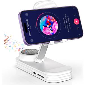 Christmas Tech Gift for Men, Cell Phone Stand with Wireless Bluetooth Speaker and Anti-Slip Base HD Surround Sound Perfect for Home and Outdoors with Bluetooth Speaker for Desk Compatible (White)