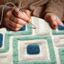 Throw Pillow Covers 18x18 - Tufted Decorative Pillow Cover with Zipper for Couch Sofa Bed Living Room Aesthetic Tassels Textured Striped Farmhouse Indoor Pillowcases, Green Blue Rhomb