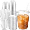 Ziliny 50 Pack 16 oz Clear Plastic Cups with Sip Lids & Straws, Disposable PET Crystal Iced Coffee Cups with Lids for Coffee Smoothie, Milkshake, Cold Drinks