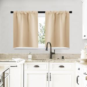 NICETOWN Blackout Room Darkening Curtains - Home Decoration Light & Noise Reducing Thermal Insulated Window Draperies with Rod Pocket Top (Biscotti Beige, Set of 2, 29 inches Wide x 20 inches Long)