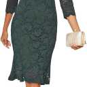 Atnlewhi Womens 3/4 Sleeve Slim Fit Lace Cocktail Dresses Party Wedding Guest V Neck Formal Evening Bodycon Dress (Green, M)