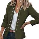 GRAPENT Women's Business Casual Buttons Pockets Open Front Blazer Suit Cardigan (XX-Large, Army Green)
