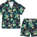 YUEMION Boys Hawaiian Outfit 2Pcs Set Summer Beach Button-Down Shirt Top + Shorts for Kids, Size: 6-7 Years