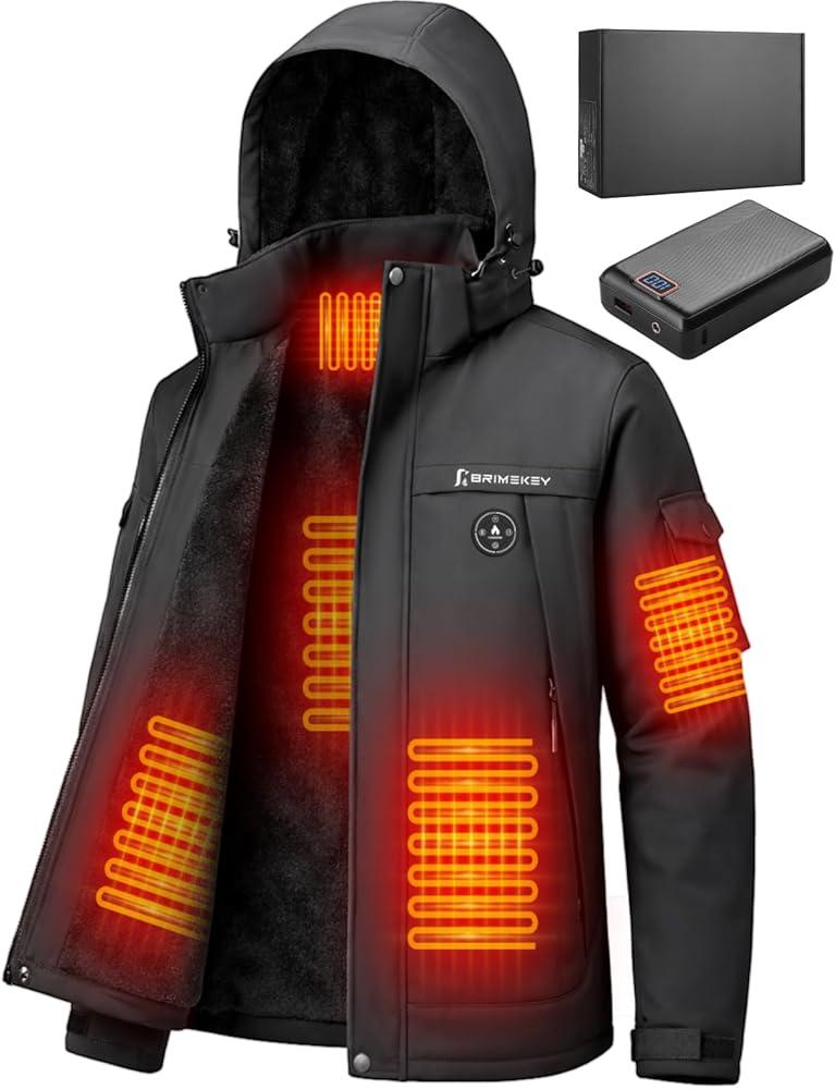 Heated Jacket for Men with 20000 mAh Battery Pack Fleece Lining Mens Heated Coat Waterproof Windproof Skiing Hunting