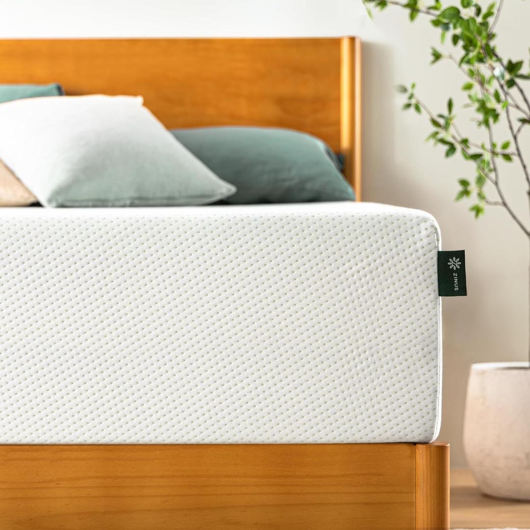 Zinus 12 Inch King Green Tea Memory Foam Mattress [New Version], Fiberglass Free, Medium Firm Feel, Zoned Pressure Relief, Certified Safe Foams & Fabric, Mattress in A Box (White)
