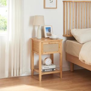 [en.casa] Leirfjord Side Table with Drawer and Storage Compartment Bedside Table Bedside Table Living Room Table 60 x 40 x 35 cm Sofa Table Bedside Table Natural Bamboo