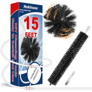 HOKLNUSE Dryer Vent Cleaner Kit Ducts Cleaning Kit for Dryer Air Duct HVAC Vent Fireplace Chimney Pellet Stove Gutter Downspout Dryer Vent Lint Removers with 1.5"&4" Brush Heads (15Feet)