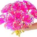 Lyrow 12 Pcs Galaxy Rose Flowers with Stems Gift for Her Forever Preserved 24k Fake Crystal Rose for Birthday Wedding Decor, 10'' (Pink)