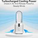 EZ-CHILL 14" Rechargeable Bladeless Tabletop Fan for Bedroom and Home, 5 Speed Settings, Display Screen, Non-Slip Feet, Ideal for Home Office, Quiet Operation, White