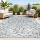 Outdoor & Indoor Area Rug 106'x136', Waterproof, Non-Shedding, Easy Cleaning, Boho Mat for Patio, Living Room, Balcony, Dining Room, RV, Deck, Bedroom, Camping, Outside Carpet,Blue