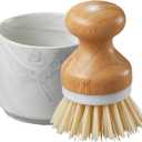 ONEMORE Bamboo Dish Brush with Ceramic Foaming Base, Kitchen Sink Scrub Brush Set with Spring and Mesh Insert, Wooden Handle Dishwashing Brush for Pots Pans Plates Bowls, Marble