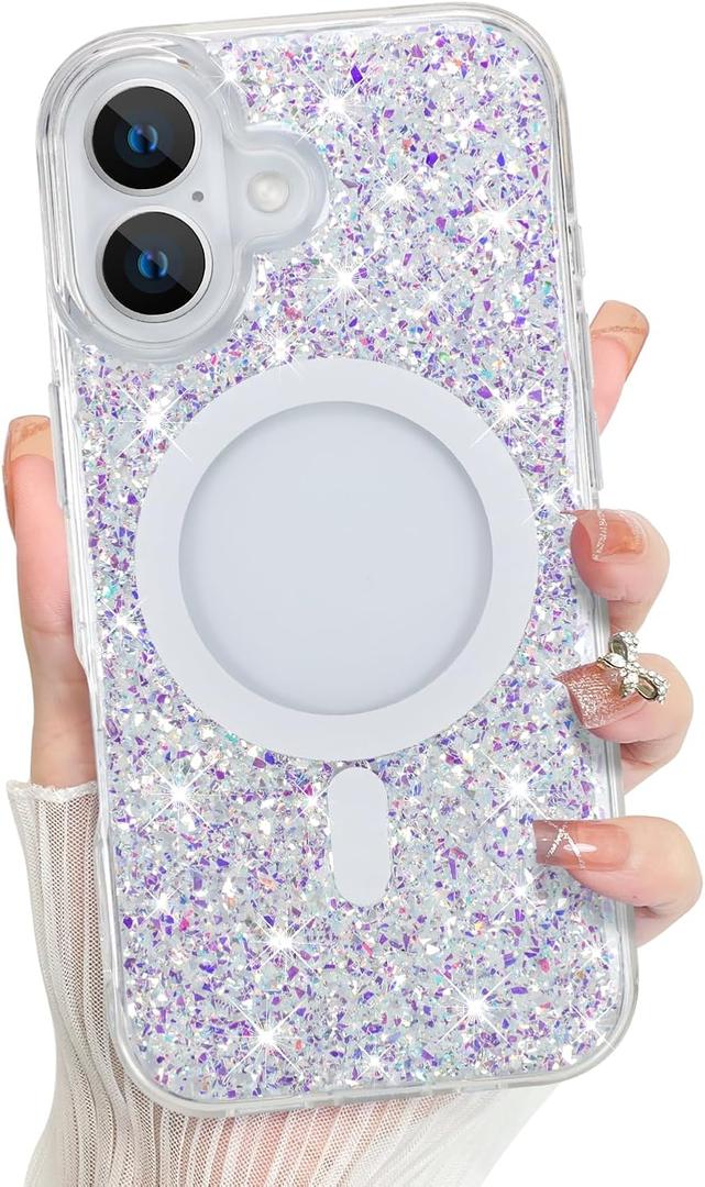 Bonoma for iPhone 17 Case 2025 Sparkly Glitter Bling Back, Magnetic Support for MagSafe Shockproof, Crystal and Clear High-Duty Protection for Girls Women -Glitter Crystal