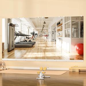 Hasipu Home Gym Mirror, 48"x24" Each, 4-Pack Frameless Wall Mounted Mirrors with Glass Clamps & 2 Aluminum Rail, Large Body Mirror for Home Gym, Yoga Studio, Bedroom, Silver Tempered Glass