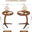 C Shaped End Table, Small Round Side Table for Couch, Slide Under Sofa Tray Desk for Living Room Bedroom, Solid Wood TV Tray Table for Narrow Space (15 Chestnut)
