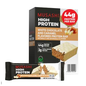MUSASHI High Protein Bar, 44g Protein, White Chocolate & Caramel (EXP 07/22/26)