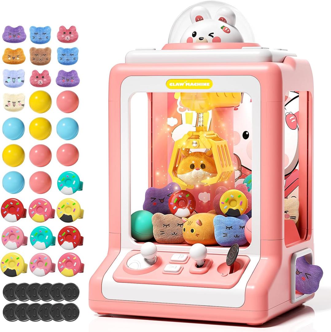 Jovow Claw Machine for Kids - Mini Vending Machine with Volume Control & Music, Electronic Rabbit Prize Dispenser Toys with 30 Prizes (Plush, Eggs), Party Birthday Gifts for Girls Age 3 4 5 6-8