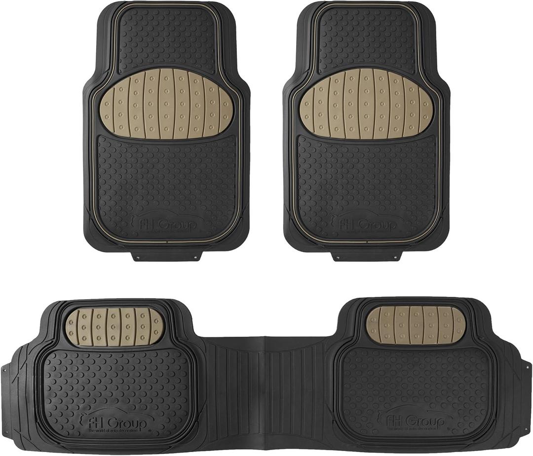 FH Group Heavy-Duty Car Mats - Universal Fit, Trimmable Rubber Floor Mats, Sedans, SUVs, Trucks - Beige