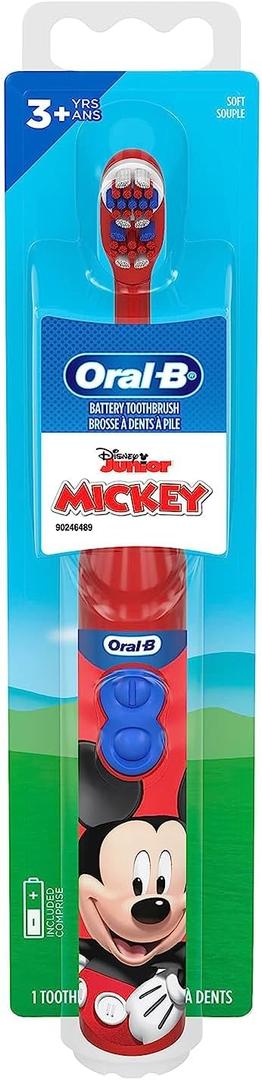 Oral-B Kid's Battery Toothbrush Featuring Disney's Mickey Mouse, Soft Bristles, for Kids 3+ (1 Count (Pack of 1), Red)