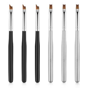 6 Pcs French Tip Nail Brushes Set Oblique Head Tip Nail Brushes 3 Oblique Head Brush 3 Moon Shape French Brush with Wood Handle for Nails Tips UV Gel Acrylic Painting Drawing Pen