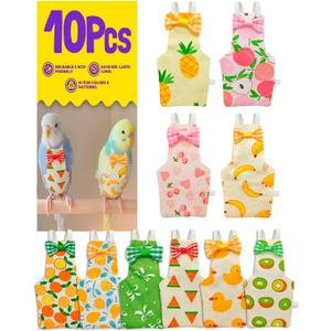 10Pcs Reusable Bird Diapers - Washable Parrot Nappy with Waterproof Lining & Adjustable Straps for Pigeons (Size S)