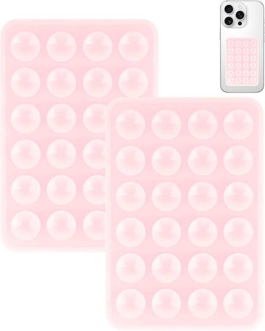 2 x 2 Pack Silicone Suction Phone Case Mount, Silicon Adhesive Smartphones Stand Sticky, Non Slip Suction Cup, Hands-Free Phone Accessories Holder for Selfies and Videos Light Pink