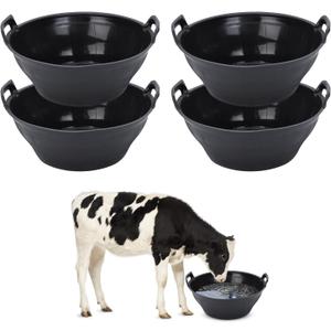 4Pcs Rubber Feed Pan, 12.8 Quart Large Horse Feed Bucket, Heavy Duty Rubber Water Bowl Chicken Dust Bath Livestock Water Bowl for Pig Goat Chicken Dogs Farm Small Animal