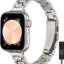 STIROLL Thin Replacement Band Compatible for Apple Watch 38mm/40mm/41mm/42mm, Metal Wristband Women Men for iWatch Ultra SE Series 10, Titanium