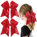 OAOLEER 2PCS Glitter Cheer Hair Bow Clips for Girls, 7 inch Red Sequin Large Hair Bows Hair Accessories for Girls Teen Softball Cheerleader (Red)