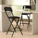 Folding Bar Stool with Backrest,25 Inch Leather Padded Counter Height Foldable Stool,Tall Folding Stool Chair for Gardening Kitchen Shop Cafe, Black (2 Pack), 25 inches x 16.5 inches x 16.5 inches