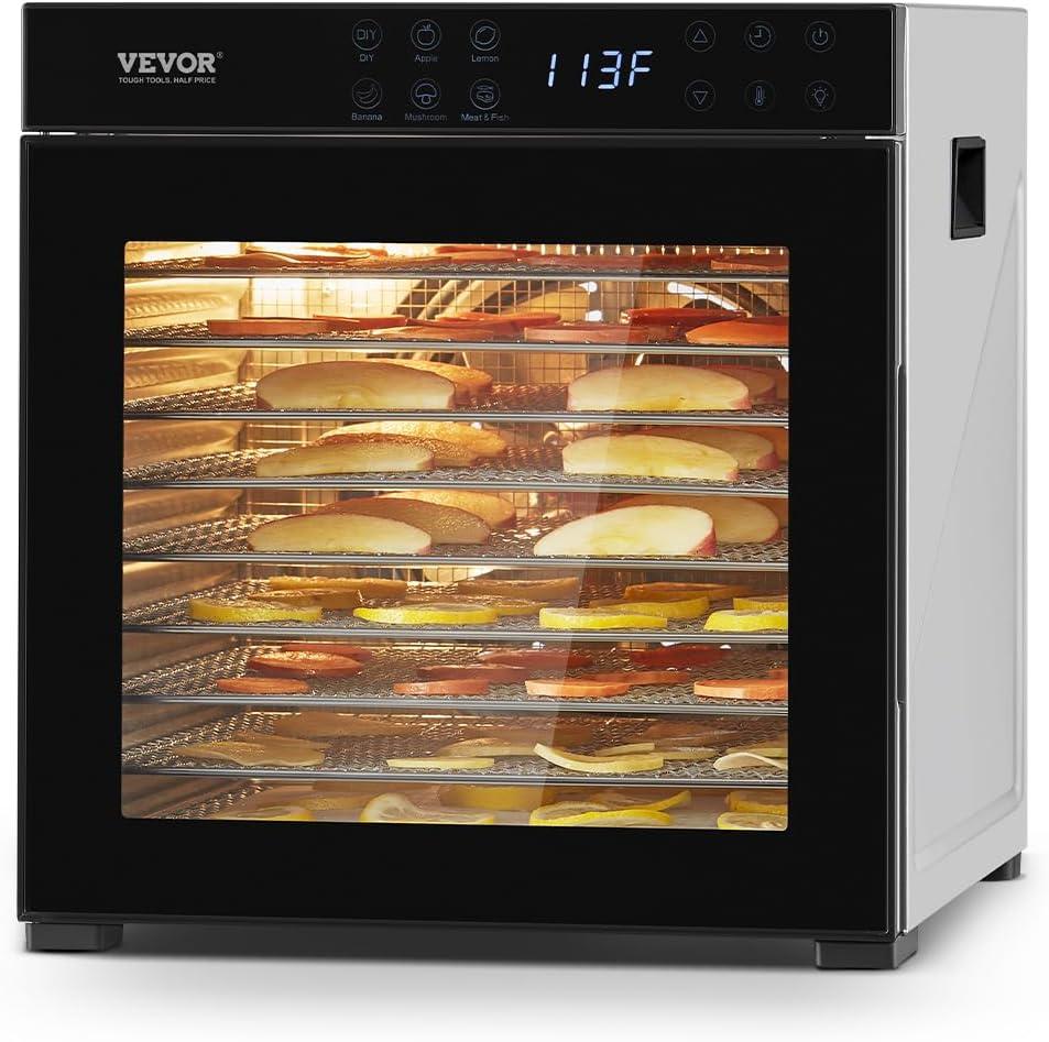 VEVOR Food Dehydrator Machine, 10 Stainless Steel Trays, 1000W Electric Food Dryer with Adjustable Temperature & 24-Hour Timer, Food-Dehydrator for Jerky, Meat, Fruit, Vegetables, Herbs, Dog Treats